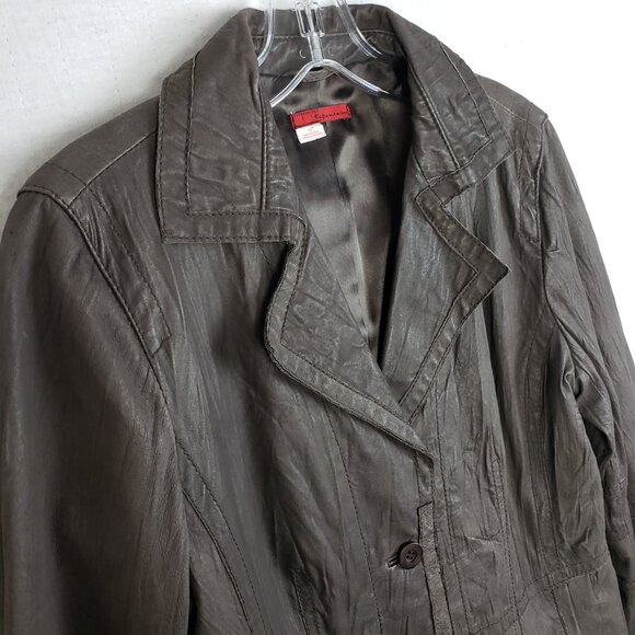 Anthropologie Tapemeasure 100% Leather Jacket Blazer Pockets Taupe Brown size 10 - Picture 8 of 16